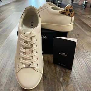 Coach Low Top White Cream Leather Sneakers with Leopard New in Box 8
